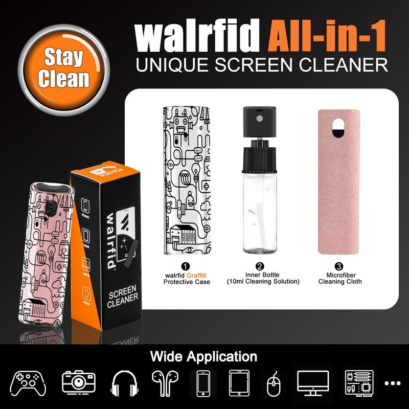 walrfid Graffiti Computer Screen Cleaner, Car Screen Cleaner Spray and Wipe, Electronic Cleaning Spray for Laptop iPad, iPhone, MacBook, TV, Monitor, Tablet Display, with Black Case - Pink - Image 2